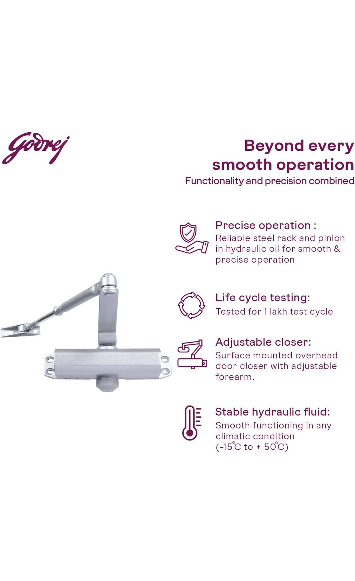 Godrej door closer 5285 cerus 85kg capacity 